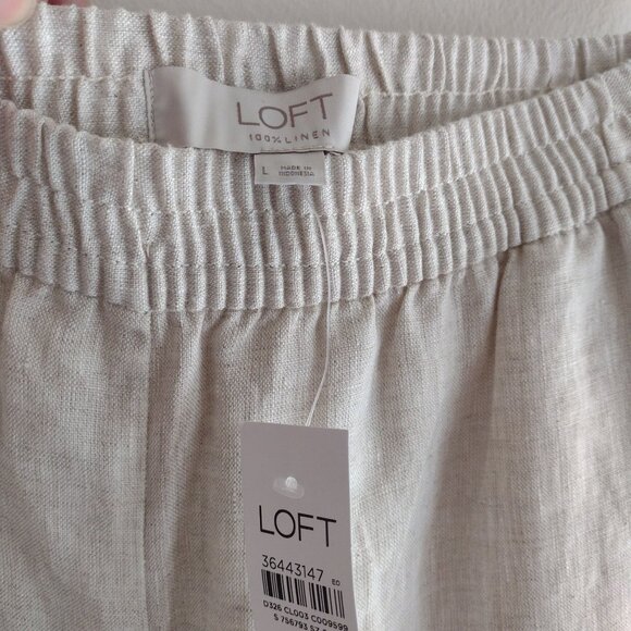 Loft Linen Wide-Leg Pants L NEW Natural Beige Comfy Pull On Lightweight Trousers - Picture 4 of 10